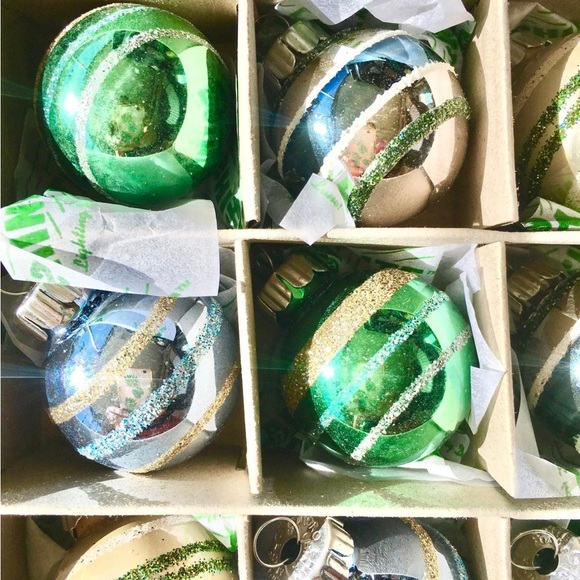 20 Radko Mini Glass Ball Christmas Ornaments Blue White Silver Glitter Stripes - Picture 5 of 8